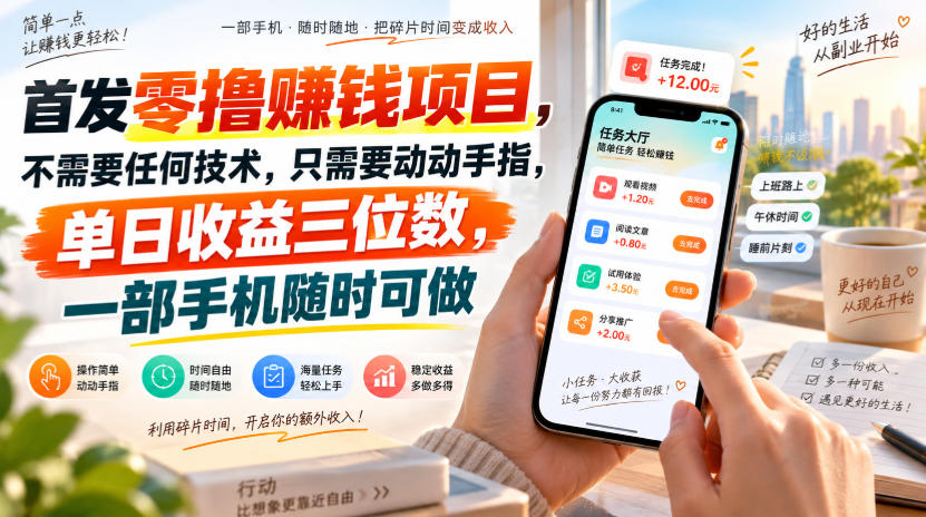 首发零撸賺钱项目，不需要任何技术，只需要动动手指，单日收益三位数，一部手机随时可做【揭秘】-多金部落-社群网课资源站