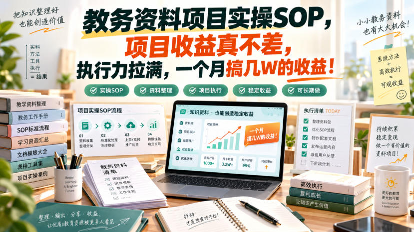 教务资料项目实操SOP，项目收益真不差，执行力拉满，一个月搞几W的收益-多金部落-社群网课资源站