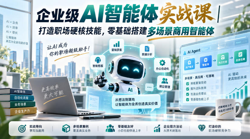 企业级AI智能体实战课｜打造职场硬核技能，零基础搭建多场景商用智能体-第一资源库