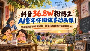 抖音36.8W粉博主AI童年怀旧故事动画课｜零基础做怀旧动画短片，吃透抖音精选收益变现玩法-第一资源库
