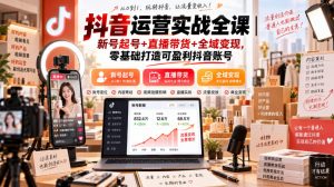 抖音运营实战全课｜新号起号+直播带货+全域变现，零基础打造可盈利抖音账号-第一资源库