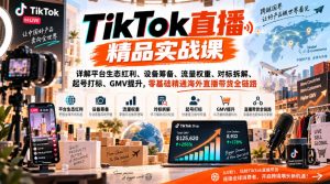TikTok直播精品实战课，详解平台生态红利、设备筹备、流量权重、对标拆解、起号打标、GMV提升，零基础精通海外直播带货全链路-第一资源库