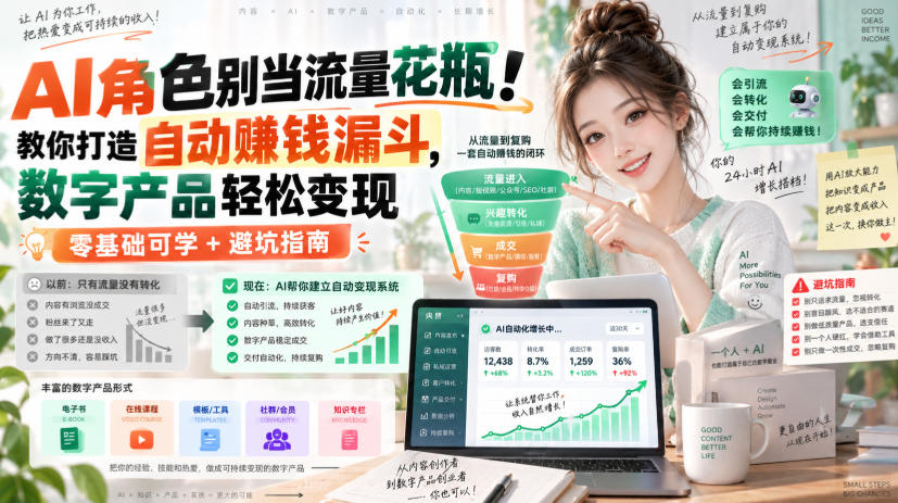 AI角色别当流量花瓶！教你打造自动賺钱漏斗，数字产品轻松变现（零基础可学+避坑指南）【原创双语字幕】-第一资源库