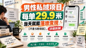 男性私域项目，每单29.9米，当天就能落地变现【不是S粉项目】，详细拆解-第一资源库