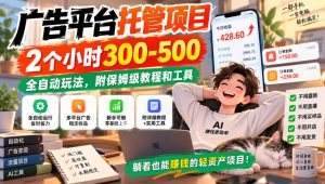 广告平台托管项目，2个小时300-500，全自动玩法，附保姆级教程和工具【揭秘】-第一资源库