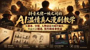 抖音大佬一帧之间的AI温情真人漫剧教学，从剧本、分镜、人物设定到成片输出，作品可上精选、签约独家拿收益-第一资源库