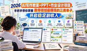 2026 AI写作教案+PPT+作业设计项目,手把手带你掌握教师领域最賺钱的三类单子,开启稳定副收入-第一资源库