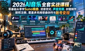 2026AI音乐实战课程,零基础从零学Suno编曲、混音优化、声音克隆、版权注册,覆盖多风格歌曲创作与账号变现(更新0921)-第一资源库