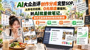 【无水印】AI大众点评创作分成完整SOP，从养号开权限、0元探店薅福利，到AI批量做笔记，新手可直接落地的稳定轻副业-第一资源库