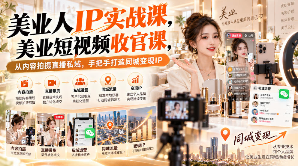 【无水印】美业人IP实战课，美业短视频收官课，从内容拍摄直播私域，手把手打造同城变现IP-第一资源库