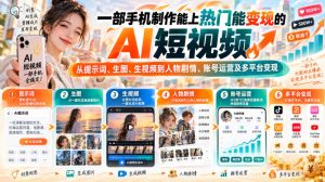 【无水印】一部手机制作能上热门能变现的AI短视频,从提示词、生图、生视频到人物剧情、账号运营及多平台变现-第一资源库