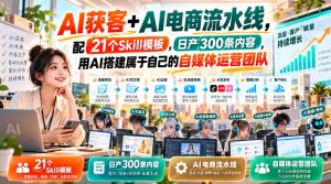 AI获客+AI电商流水线,配21个Skill模板,日产300条内容,用AI搭建属于自己的自媒体运营团队-第一资源库