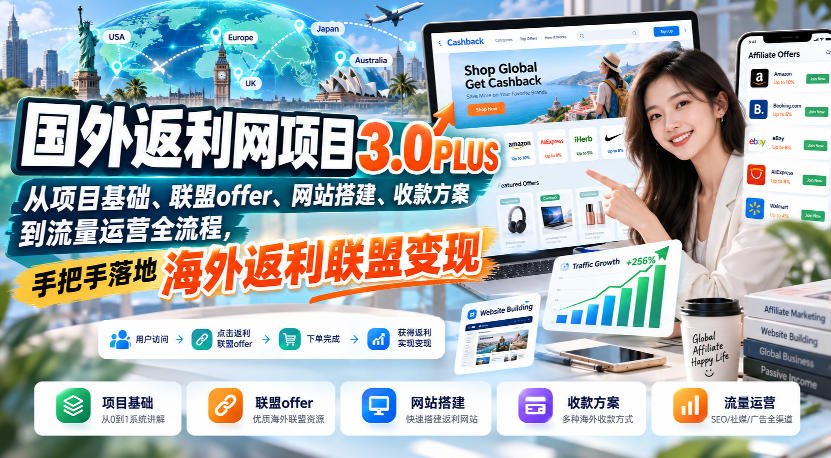 国外返利网项目3.0PLUS，从项目基础、联盟offer、网站搭建、收款方案到流量运营全流程，手把手落地海外返利联盟变现-第一资源库