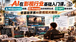 【无水印】AI在影视行业基础入门课，Midjourney绘图、Runway动态视频生成、GPT脚本创作，零基础掌握AI影视短片制作-第一资源库