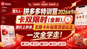 黄大人-拼多多特训营2026年9月，卡双限时(全新)，原价上秒杀，无限卡补贴等顶级玩法，一次全学走!（更新0913）-第一资源库