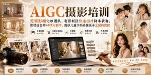 AIGC摄影培训|无需影棚化妆团队,老景新搭快速出片降本获客,影楼摄影师AI样片制作,婚纱儿童孕妈肖像亲子全案例实操-第一资源库