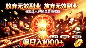 放弃无效副业，番茄达人解锁全自动收益，日入1k+，门槛最低的线上轻资产项目【揭秘】-第一资源库