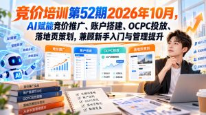 【无水印】竞价培训第52期2026年10月，AI赋能竞价推广、账户搭建、OCPC投放、落地页策划，兼顾新手入门与管理提升-第一资源库