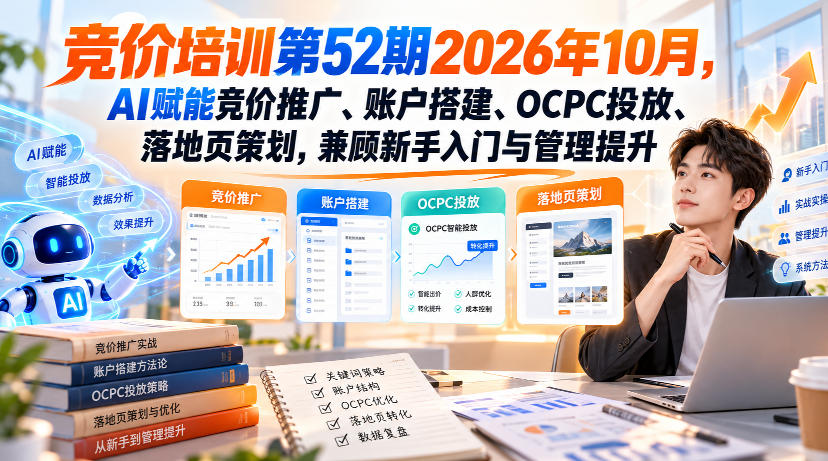 【无水印】竞价培训第52期2026年10月，AI赋能竞价推广、账户搭建、OCPC投放、落地页策划，兼顾新手入门与管理提升-第一资源库
