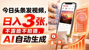 今日头条发视频,日入3张,不露脸不拍摄,AI自动生成-第一资源库