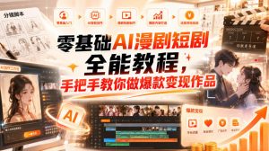 零基础AI漫剧短剧全能教程，从AI智能体搭建、文案脚本分镜、多平台AI生视频、剪映精修，覆盖全题材创作，手把手教你做爆款变现作品-第一资源库