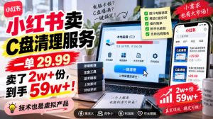 小红书卖C盘清理服务,一单29.99,卖了2w+份,技术也是虚拟产品-第一资源库