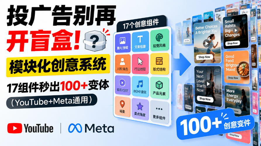 投广告别再开盲盒！模块化创意系统，17组件秒出100+变体（YouTube+Meta通用）【原创双语字幕】-第一资源库