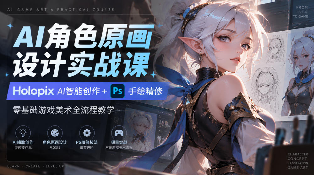 AI角色原画设计实战课｜Holopix AI智能创作+PS手绘精修，零基础游戏美术全流程教学-第一资源库