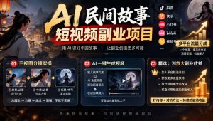 AI民间故事短视频副业项目，多平台流量分成，三视图分镜实操，精选计划放大副业收益-第一资源库
