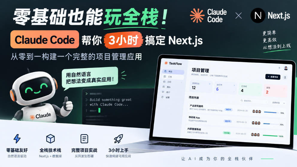 零基础也能玩全栈！Claude Code帮你3小时搞定Next.js，从零到一构建一个完整的项目管理应用【原创双语字幕】-第一资源库