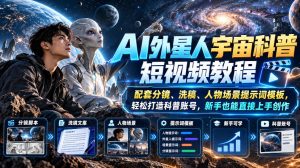 AI外星人宇宙科普短视频教程,配套分镜、洗稿、人物场景提示词模板,轻松打造科普账号,新手也能直接上手创作-第一资源库