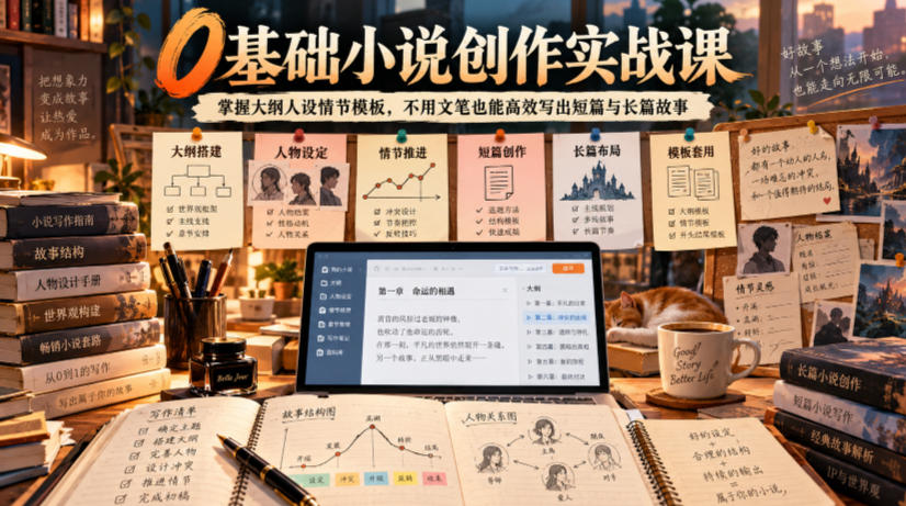 0基础小说创作实战课｜掌握大纲人设情节模板，不用文笔也能高效写出短篇与长篇故事-第一资源库