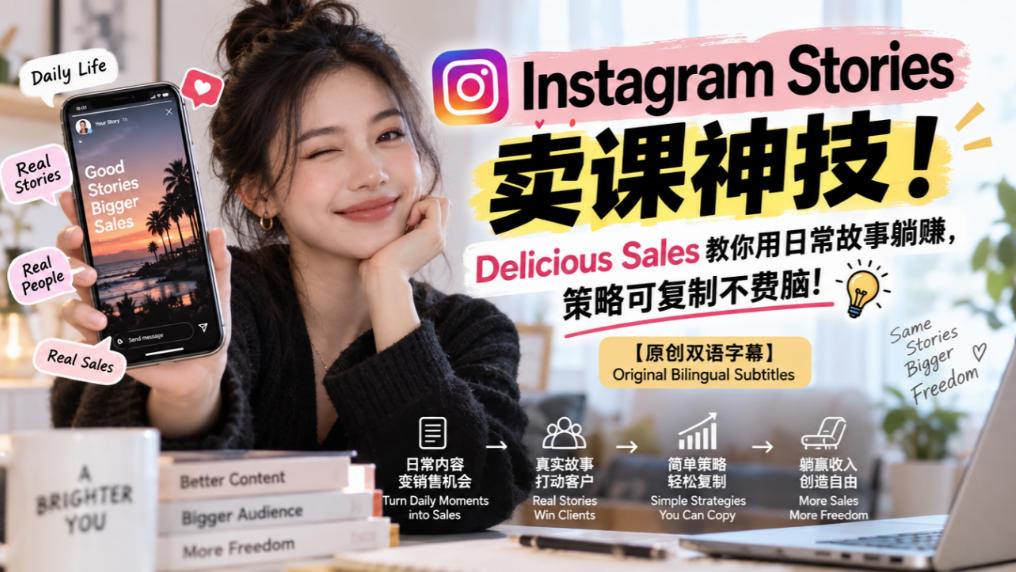 Instagram Stories卖课神技！Delicious Sales教你用日常故事躺賺，策略可复制不费脑！【原创双语字幕】-第一资源库