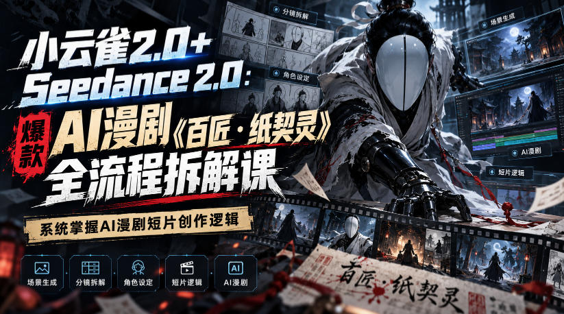 小云雀2.0+Seedance 2.0：爆款AI漫剧《百匠・纸契灵》全流程拆解课，系统掌握AI漫剧短片创作逻辑-多金部落-社群网课资源站