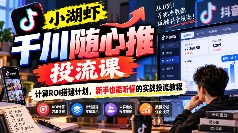 小湖虾千川随心推投流课,计算ROI搭建计划,新手也能听懂的实战投流教程
