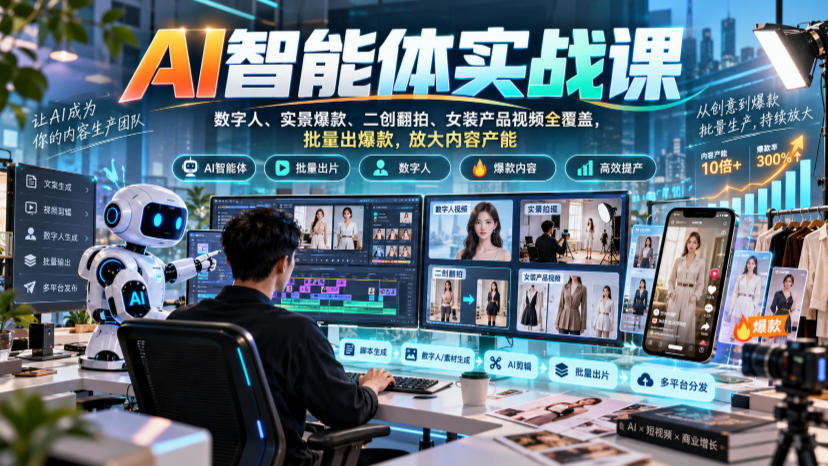 AI智能体实战课，数字人、实景爆款、二创翻拍、女装产品视频全覆盖，批量出爆款，放大内容产能-第一资源库