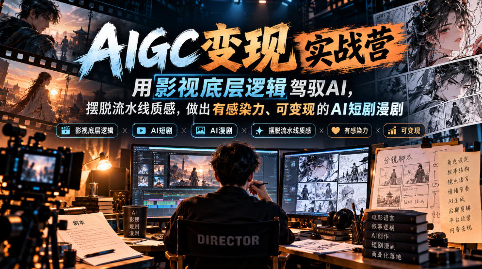 AIGC变现实战营，用影视底层逻辑驾驭AI，摆脱流水线质感，做出有感染力、可变现的AI短剧漫剧-第一资源库