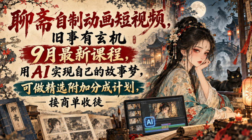 聊斋自制动画短视频，旧事有玄机9月最新课程，用AI实现自己的故事梦，可做精选附加分成计划，接商单收徒-第一资源库