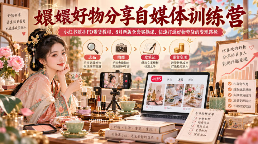 嬛嬛好物分享自媒体训练营｜小红书随手PO带货教程，8月新版全套实操课，快速打通好物带货的变现路径-第一资源库