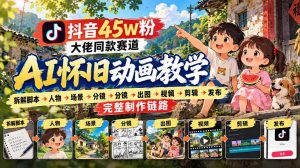 抖音45W粉大佬同款赛道AI怀旧动画实战课:拆解脚本→人物→场景→分镜→出图→视频→剪辑→发布完整制作链路-第一资源库