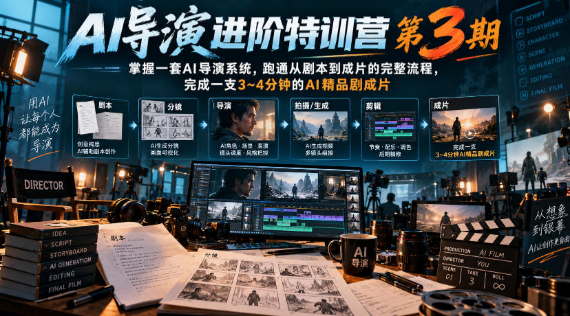 AI导演进阶特训营第3期，掌握一套AI导演系统，跑通从剧本到成片的完整流程，完成一支3~4分钟的AI精品剧成片（附1、2期）-第一资源库