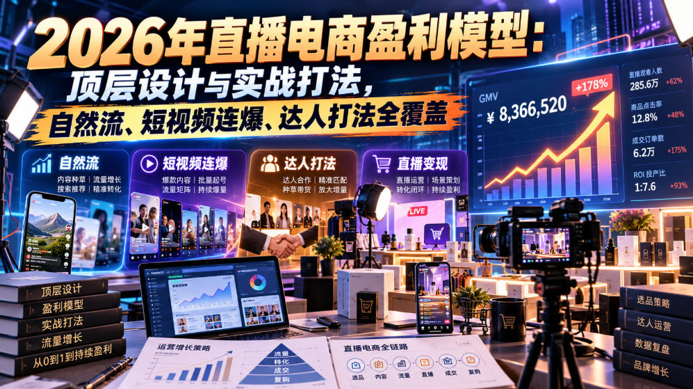 2026年直播电商盈利模型：顶层设计与实战打法，自然流、短视频连爆、达人打法全覆盖-第一资源库