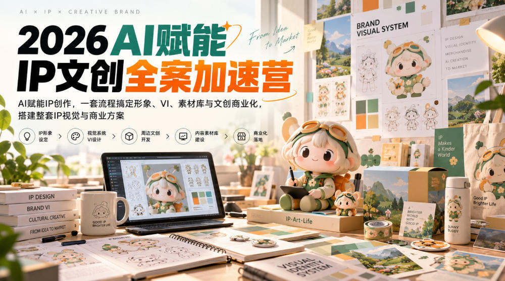 2026AI赋能ip文创全案加速营，AI赋能IP创作，一套流程搞定形象、VI、素材库与文创商业化，搭建整套IP视觉与商业方案-第一资源库