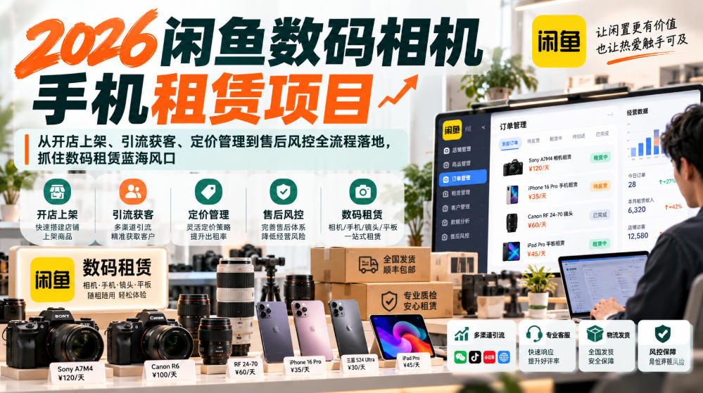2026闲鱼数码相机手机租赁项目，从开店上架、引流获客、定价管理到售后风控全流程落地，抓住数码租赁蓝海风口-第一资源库
