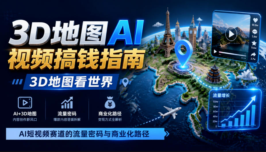 3D地图AI视频搞钱指南，3D地图看世界，AI短视频赛道的流量密码与商业化路径【文档】-第一资源库