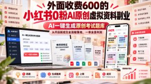外面收费600的小红书0粉AI原创虚拟资料副业,AI一键生成原创考试题库,从开店到成交全流程落地,一单全是利润-第一资源库