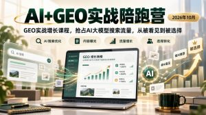 AI+GEO实战陪跑营2026年10月,GEO实战增长课程,抢占AI大模型搜索流量,从被看见到被选择-第一资源库