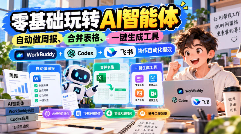 【无水印】零基础玩转AI智能体，自动做周报、合并表格、一键生成工具，WorkBuddy+Codex + 飞书协作自动化提效-第一资源库
