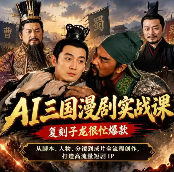 抖音14W粉博主同款AI三国漫剧实战课，复刻子龙很忙爆款，从脚本、人物、分镜到成片全流程创作，打造高流量短剧IP-第一资源库