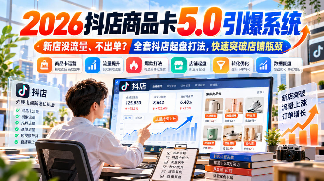 2026抖店商品卡5.0引爆店铺流量，新店没流量、不出单？全套抖店起盘打法，快速突破店铺瓶颈-第一资源库